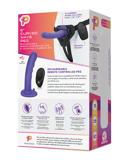 Pegasus 6" Rechargeable Curved Wave Peg w/Adjustable Harness & Remote - Purple